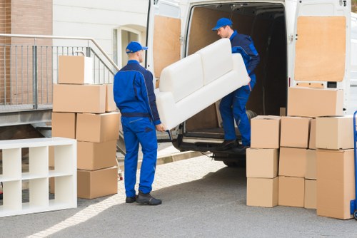 Office furniture and equipment prepared for a move in Eastcote