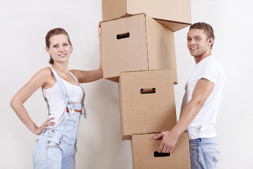 Packed boxes and furniture ready for removal service in Eastcote
