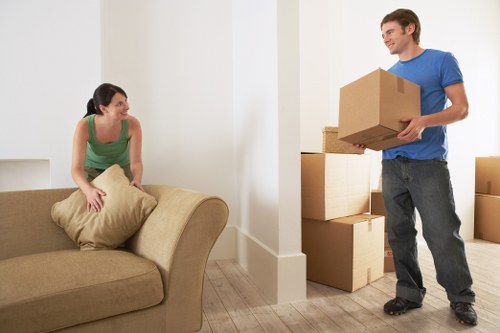 Furniture and boxes arranged safely inside a moving van